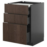 METOD / KNIVSHULT bc w pull-out work surface/3drw, black-grey/Sinarp brown, 60x60 cm