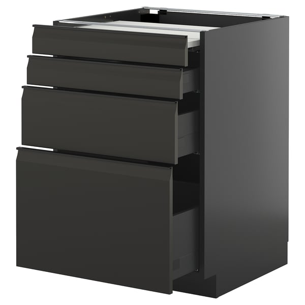 METOD / KNIVSHULT bc w pull-out work surface/3drw, black-grey/Upplöv matt anthracite, 60x60 cm