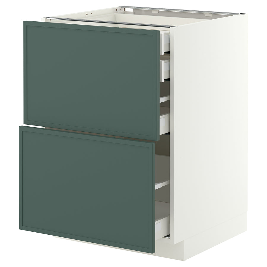 METOD / MAXIMERA base cb 2 frnts/2 low/1 md/1 hi drw, white/Aspudden dark grey-green, 60x60 cm