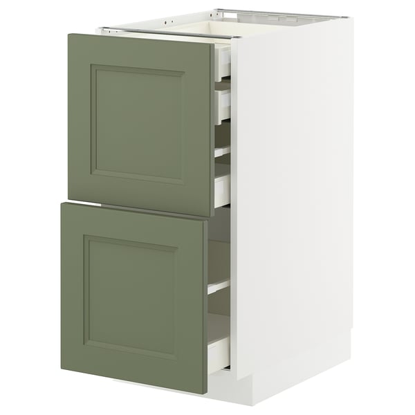 METOD / MAXIMERA base cb 2 frnts/2 low/1 md/1 hi drw, white/Axstad grey-green, 40x60 cm