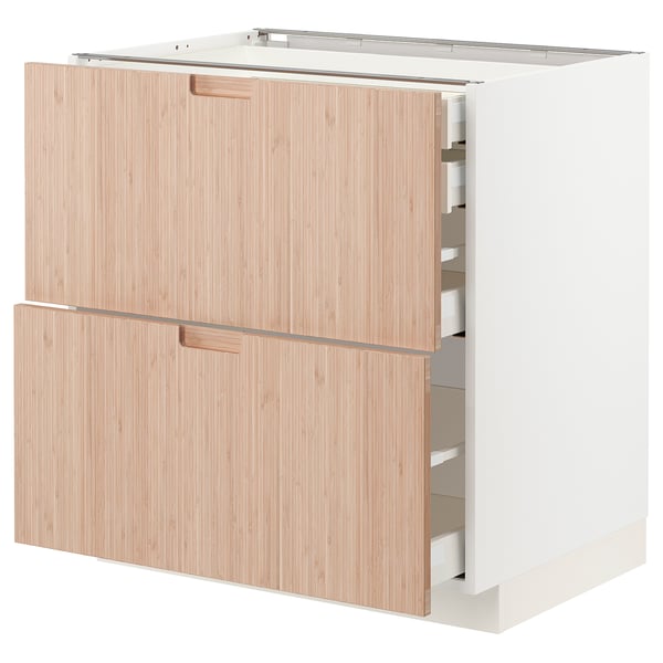METOD / MAXIMERA base cb 2 frnts/2 low/1 md/1 hi drw, white/Fröjered light bamboo, 80x60 cm