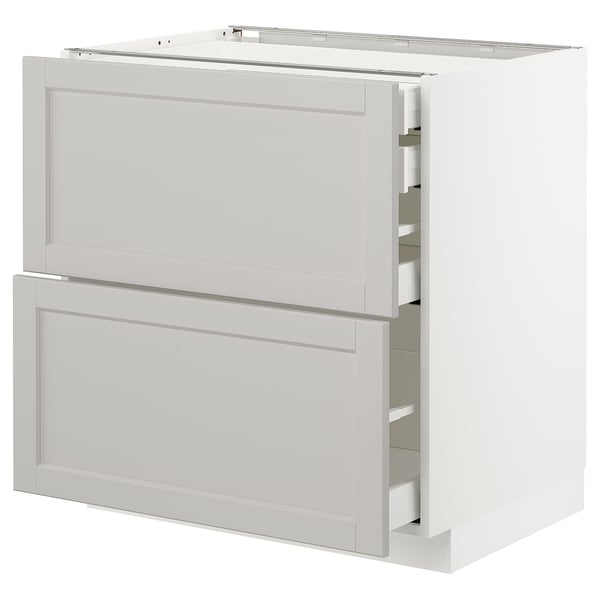 METOD / MAXIMERA base cb 2 frnts/2 low/1 md/1 hi drw, white/Lerhyttan light grey, 80x60 cm