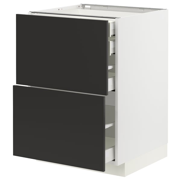 METOD / MAXIMERA base cb 2 frnts/2 low/1 md/1 hi drw, white/Nickebo matt anthracite, 60x60 cm