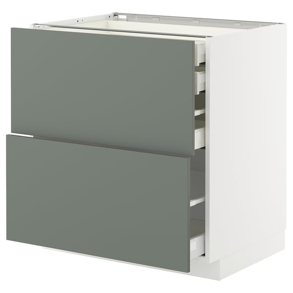 METOD / MAXIMERA base cb 2 frnts/2 low/1 md/1 hi drw, white/Nickebo matt grey-green, 80x60 cm