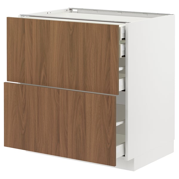 METOD / MAXIMERA base cb 2 frnts/2 low/1 md/1 hi drw, white/Tistorp brown walnut effect, 80x60 cm