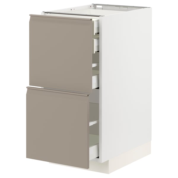 METOD / MAXIMERA base cb 2 frnts/2 low/1 md/1 hi drw, white/Upplöv matt dark beige, 40x60 cm