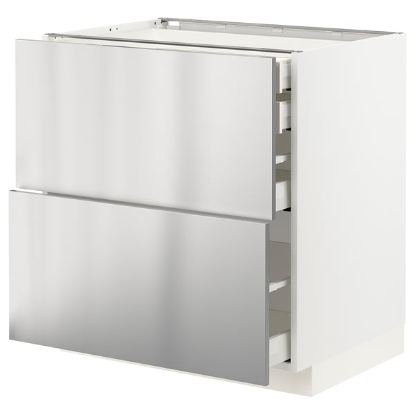METOD / MAXIMERA base cb 2 frnts/2 low/1 md/1 hi drw, white/Vårsta stainless steel, 80x60 cm