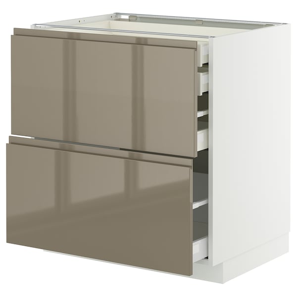 METOD / MAXIMERA base cb 2 frnts/2 low/1 md/1 hi drw, white/Voxtorp high-gloss dark grey-brown, 80x60 cm
