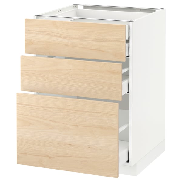 METOD / MAXIMERA base cb 3 frnts/2 low/1 md/1 hi drw, white/Askersund light ash effect, 60x60 cm