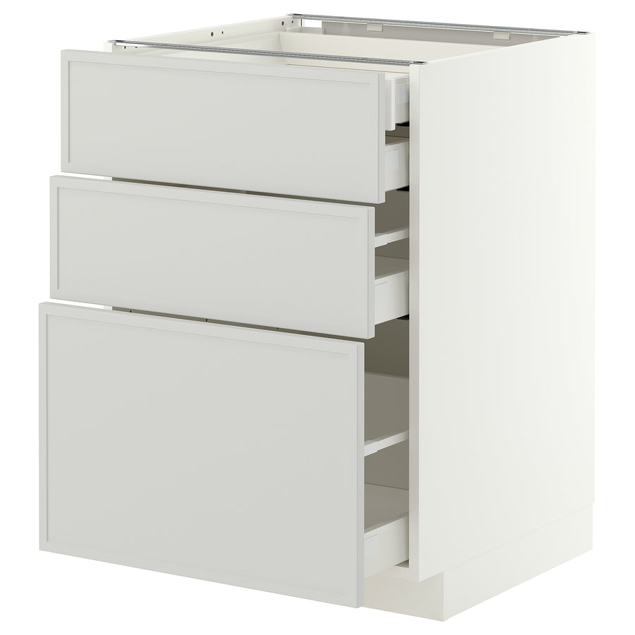 METOD / MAXIMERA base cb 3 frnts/2 low/1 md/1 hi drw, white/Aspudden light grey, 60.0x80.0x60.0 cm
