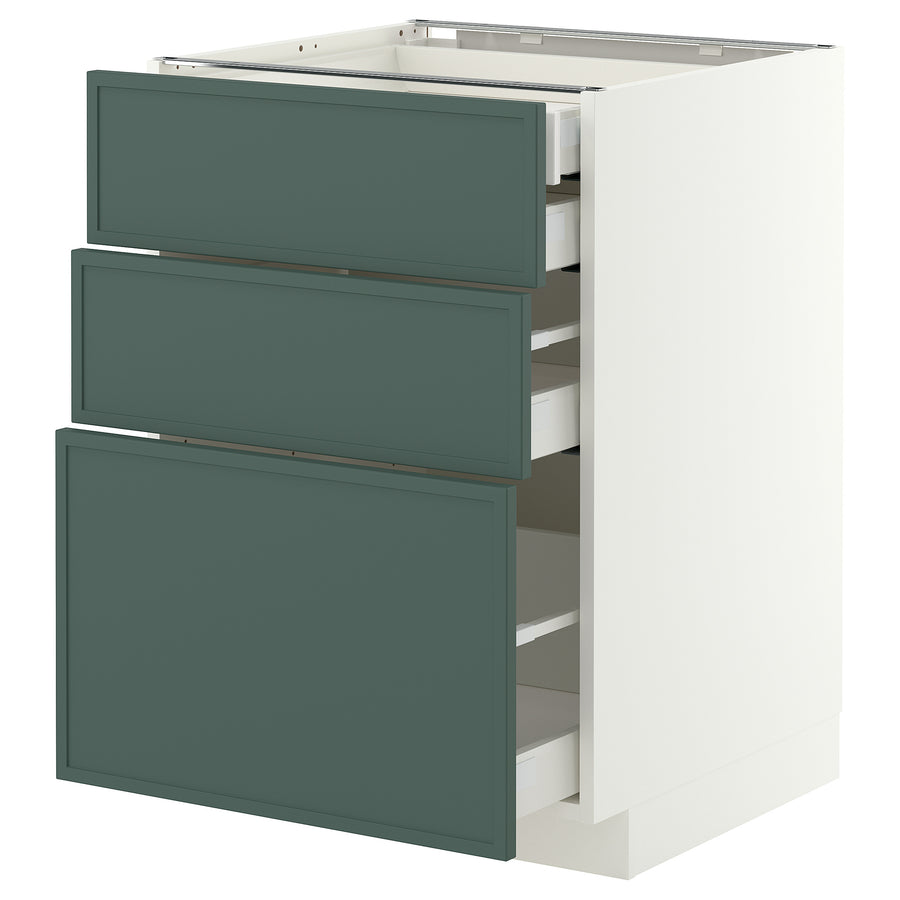 METOD / MAXIMERA base cb 3 frnts/2 low/1 md/1 hi drw, white/Aspudden dark grey-green, 60x60 cm
