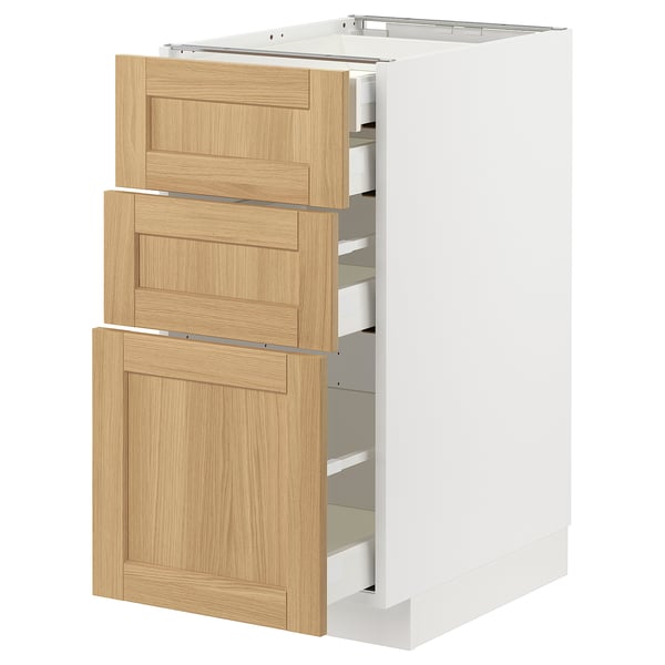 METOD / MAXIMERA base cb 3 frnts/2 low/1 md/1 hi drw, white/Forsbacka oak, 40x60 cm