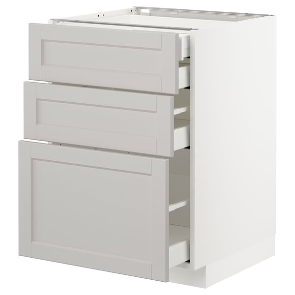 METOD / MAXIMERA base cb 3 frnts/2 low/1 md/1 hi drw, white/Lerhyttan light grey, 60x60 cm