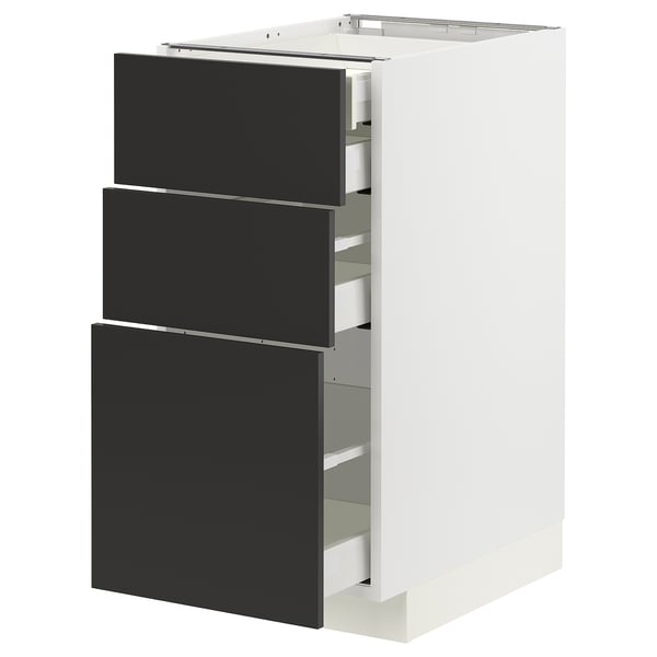 METOD / MAXIMERA base cb 3 frnts/2 low/1 md/1 hi drw, white/Nickebo matt anthracite, 40x60 cm