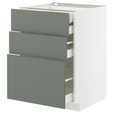 METOD / MAXIMERA base cb 3 frnts/2 low/1 md/1 hi drw, white/Nickebo matt grey-green, 60x60 cm