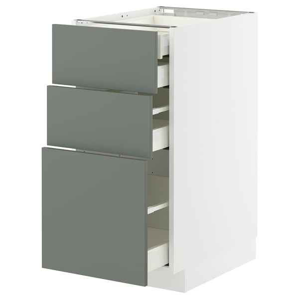 METOD / MAXIMERA base cb 3 frnts/2 low/1 md/1 hi drw, white/Nickebo matt grey-green, 40x60 cm