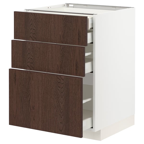 METOD / MAXIMERA base cb 3 frnts/2 low/1 md/1 hi drw, white/Sinarp brown, 60x60 cm