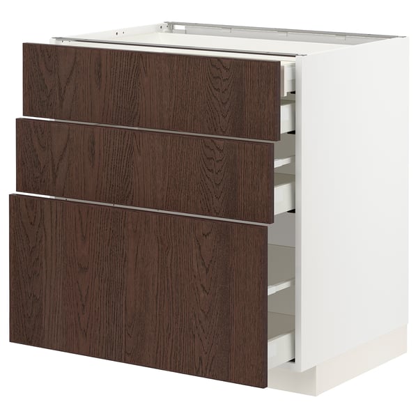 METOD / MAXIMERA base cb 3 frnts/2 low/1 md/1 hi drw, white/Sinarp brown, 80x60 cm