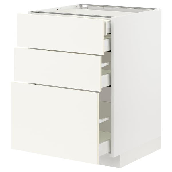 METOD / MAXIMERA base cb 3 frnts/2 low/1 md/1 hi drw, white/Vallstena white, 60x60 cm