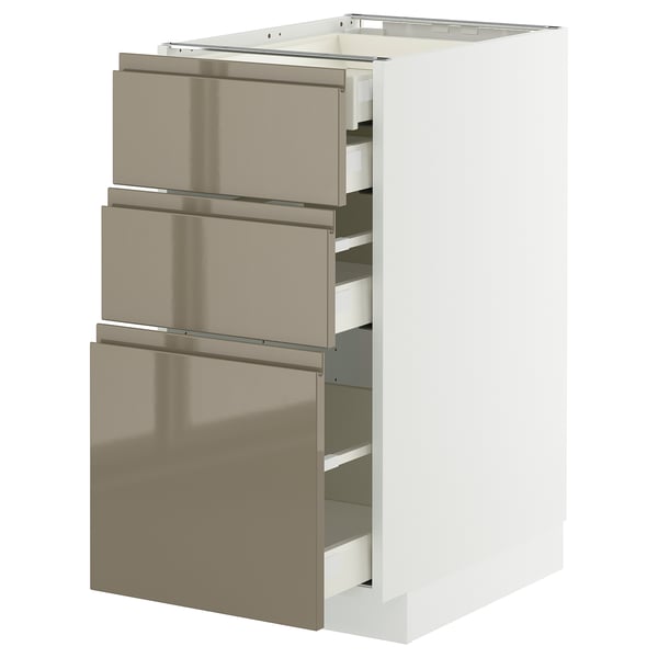 METOD / MAXIMERA base cb 3 frnts/2 low/1 md/1 hi drw, white/Voxtorp high-gloss dark grey-brown, 40x60 cm