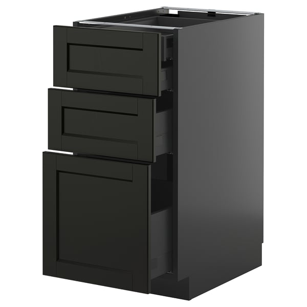 METOD / KNIVSHULT base cb 3 frnts/2 low/1 md/1 hi drw, black-grey/Lerhyttan black stained, 40x60 cm