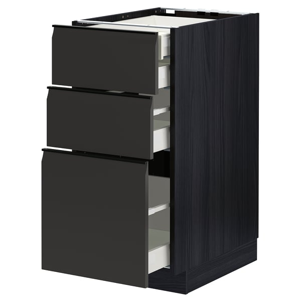 METOD / MAXIMERA base cb 3 frnts/2 low/1 md/1 hi drw, black/Upplöv matt anthracite, 40.0x80.0x60.0 cm