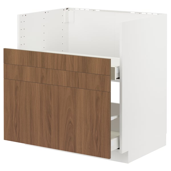 METOD / MAXIMERA base cab f TALLSJÖN sink, white/Tistorp brown walnut effect, 80x60 cm
