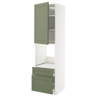 METOD / MAXIMERA hi cab f ov w dr/2 frnt/1 m/1 h drw, white/Axstad grey-green, 60x60x220 cm