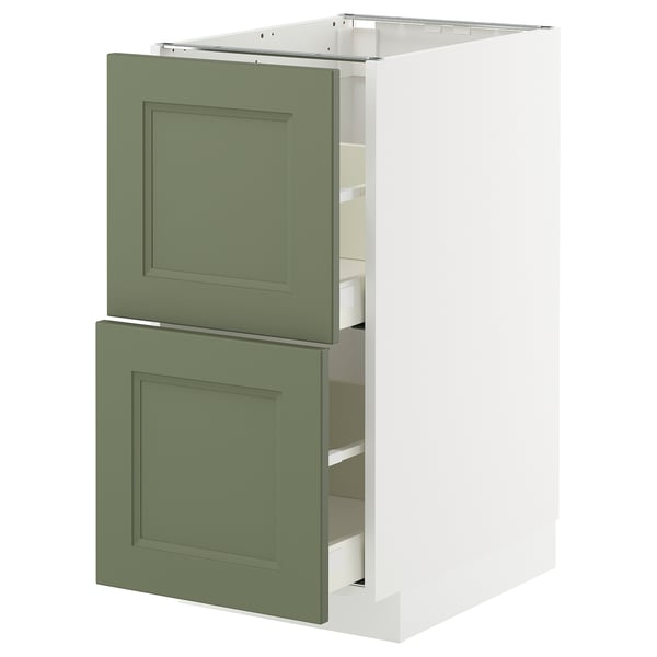 METOD / MAXIMERA base cb 2 fronts/2 high drawers, white/Axstad grey-green, 40x60 cm
