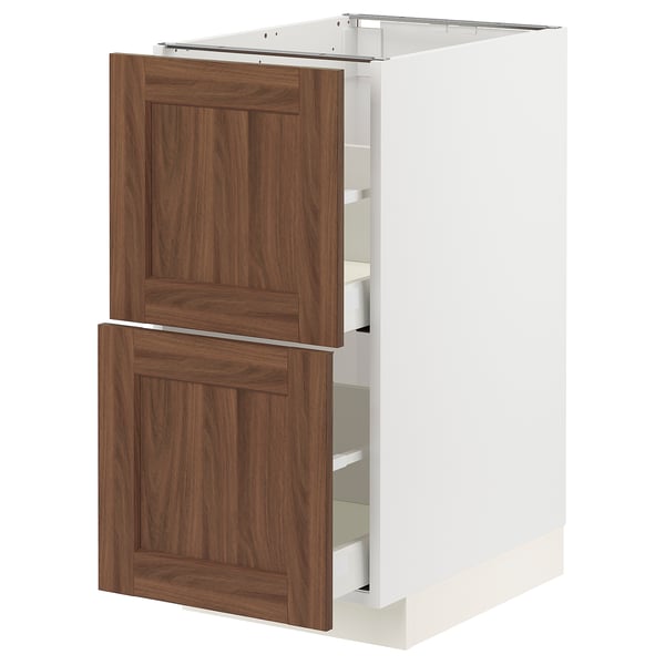 METOD / MAXIMERA base cb 2 fronts/2 high drawers, white Enköping/brown walnut effect, 40x60 cm