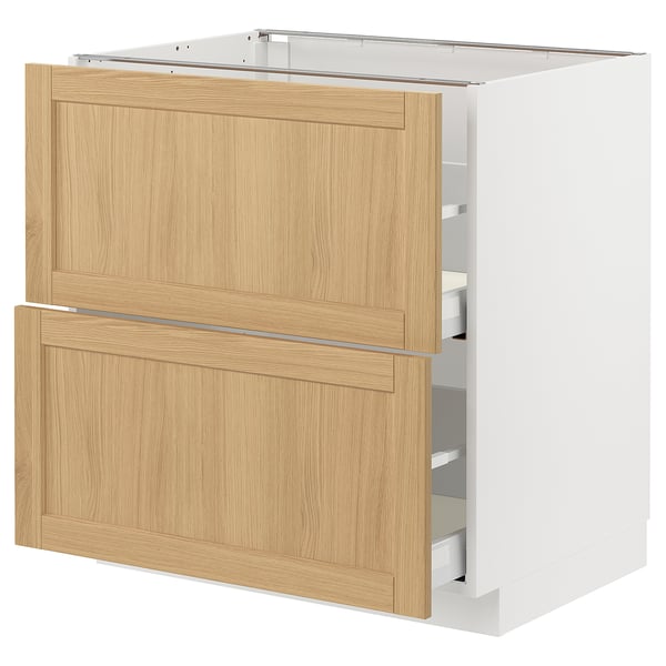 METOD / MAXIMERA base cb 2 fronts/2 high drawers, white/Forsbacka oak, 80x60 cm