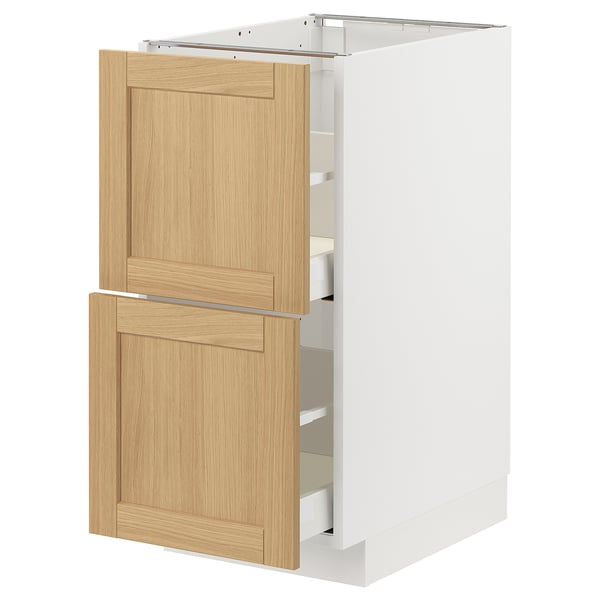 METOD / MAXIMERA base cb 2 fronts/2 high drawers, white/Forsbacka oak, 40x60 cm