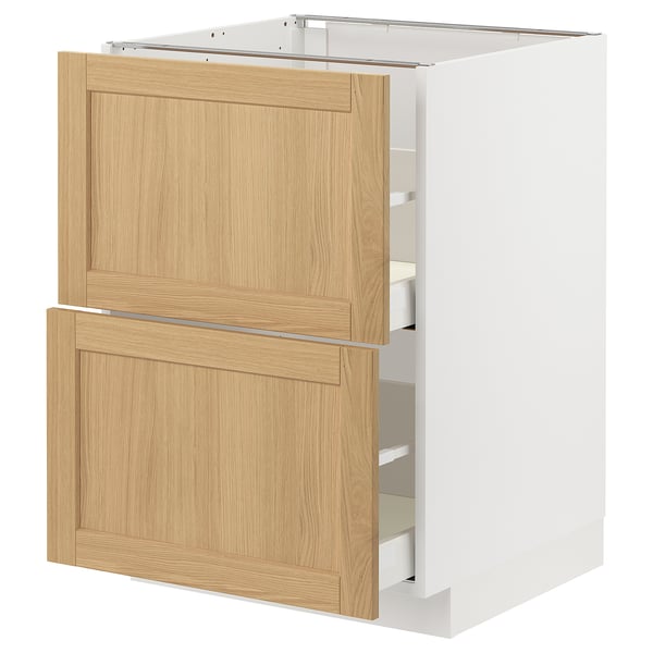 METOD / MAXIMERA base cb 2 fronts/2 high drawers, white/Forsbacka oak, 60x60 cm