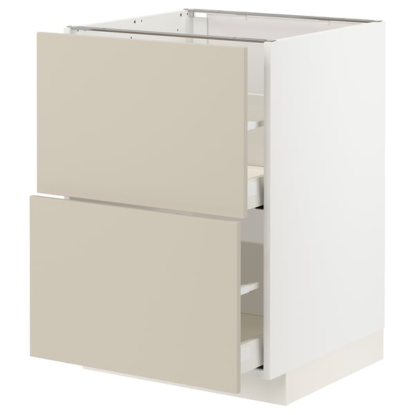 METOD / MAXIMERA base cb 2 fronts/2 high drawers, white/Havstorp beige, 60x60 cm