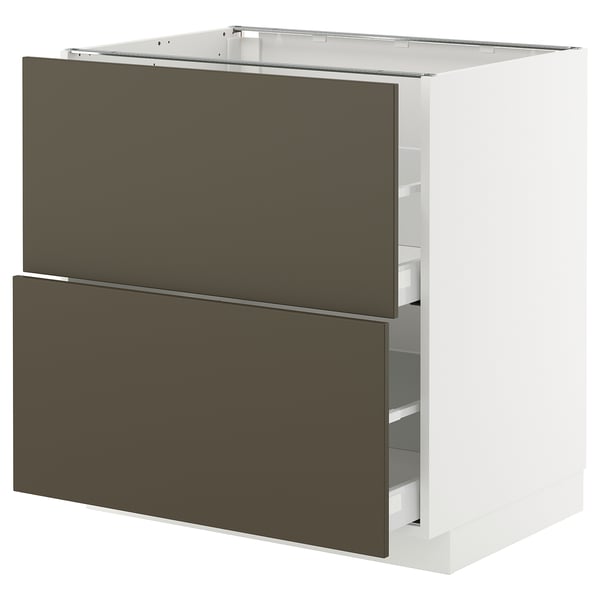 METOD / MAXIMERA base cb 2 fronts/2 high drawers, white/Havstorp brown-beige, 80x60 cm