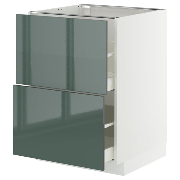 METOD / MAXIMERA base cb 2 fronts/2 high drawers, white/Kallarp high-gloss dark grey-green, 60x60 cm