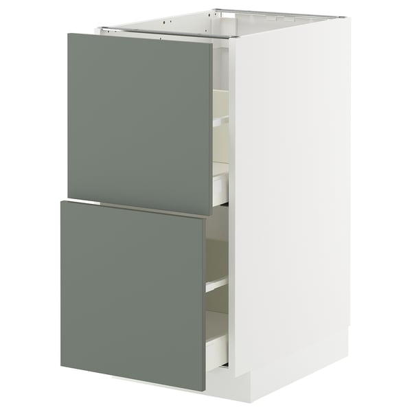 METOD / MAXIMERA base cb 2 fronts/2 high drawers, white/Nickebo matt grey-green, 40x60 cm