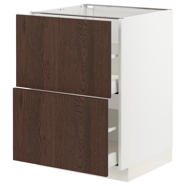 METOD / MAXIMERA base cb 2 fronts/2 high drawers, white/Sinarp brown, 60x60 cm