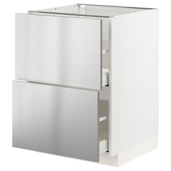 METOD / MAXIMERA base cb 2 fronts/2 high drawers, white/Vårsta stainless steel, 60x60 cm