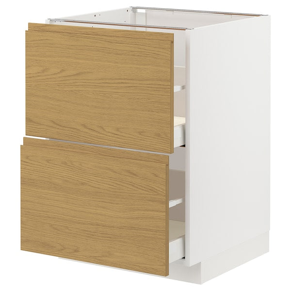METOD / MAXIMERA - Base cb 2 fronts/2 high drawers, white/Voxtorp oak effect, 60x60 cm