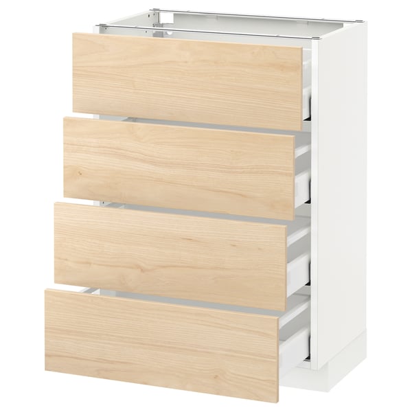 METOD / MAXIMERA base cab 4 frnts/4 drawers, white/Askersund light ash effect, 60x37 cm