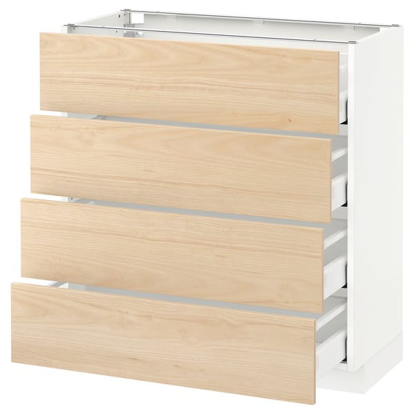 METOD / MAXIMERA base cab 4 frnts/4 drawers, white/Askersund light ash effect, 80x37 cm