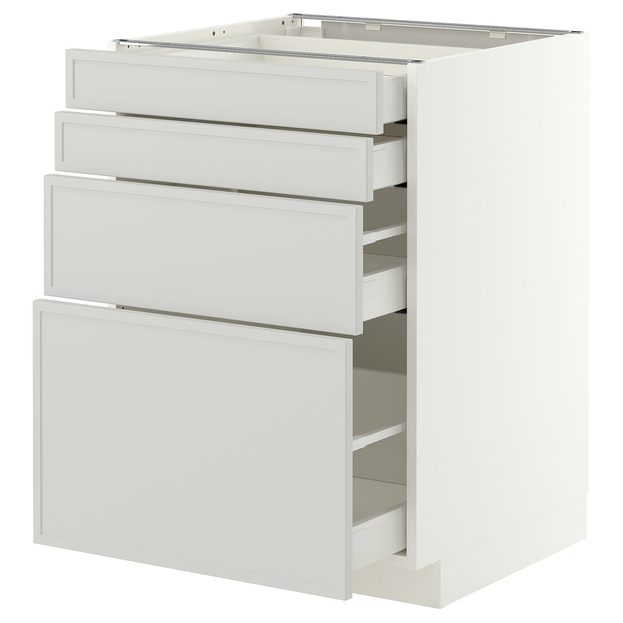 METOD / MAXIMERA base cab 4 frnts/4 drawers, white/Aspudden light grey, 60x60 cm