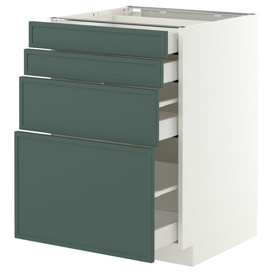 METOD / MAXIMERA base cab 4 frnts/4 drawers, white/Aspudden dark grey-green, 60x60 cm