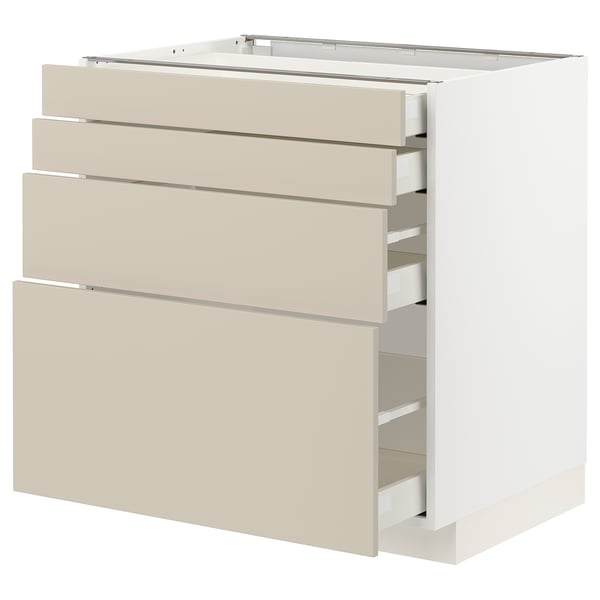 METOD / MAXIMERA base cab 4 frnts/4 drawers, white/Havstorp beige, 80x60 cm