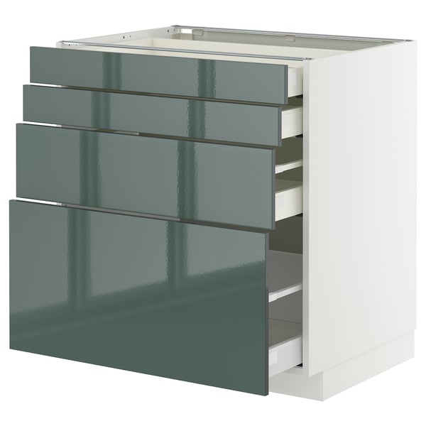 METOD / MAXIMERA base cab 4 frnts/4 drawers, white/Kallarp high-gloss dark grey-green, 80x60 cm