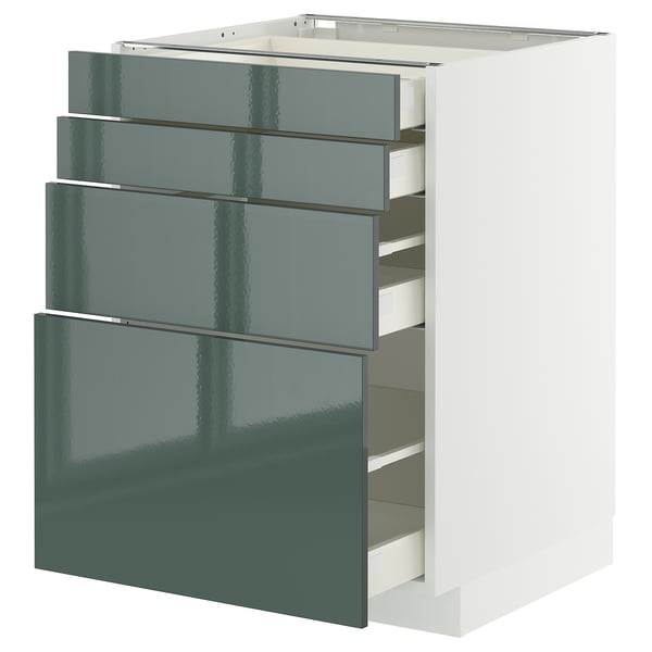 METOD / MAXIMERA base cab 4 frnts/4 drawers, white/Kallarp high-gloss dark grey-green, 60x60 cm