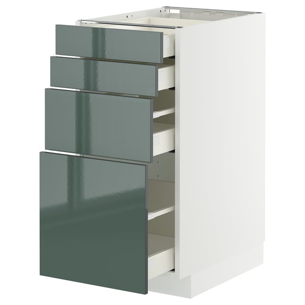 METOD / MAXIMERA base cab 4 frnts/4 drawers, white/Kallarp high-gloss dark grey-green, 40x60 cm