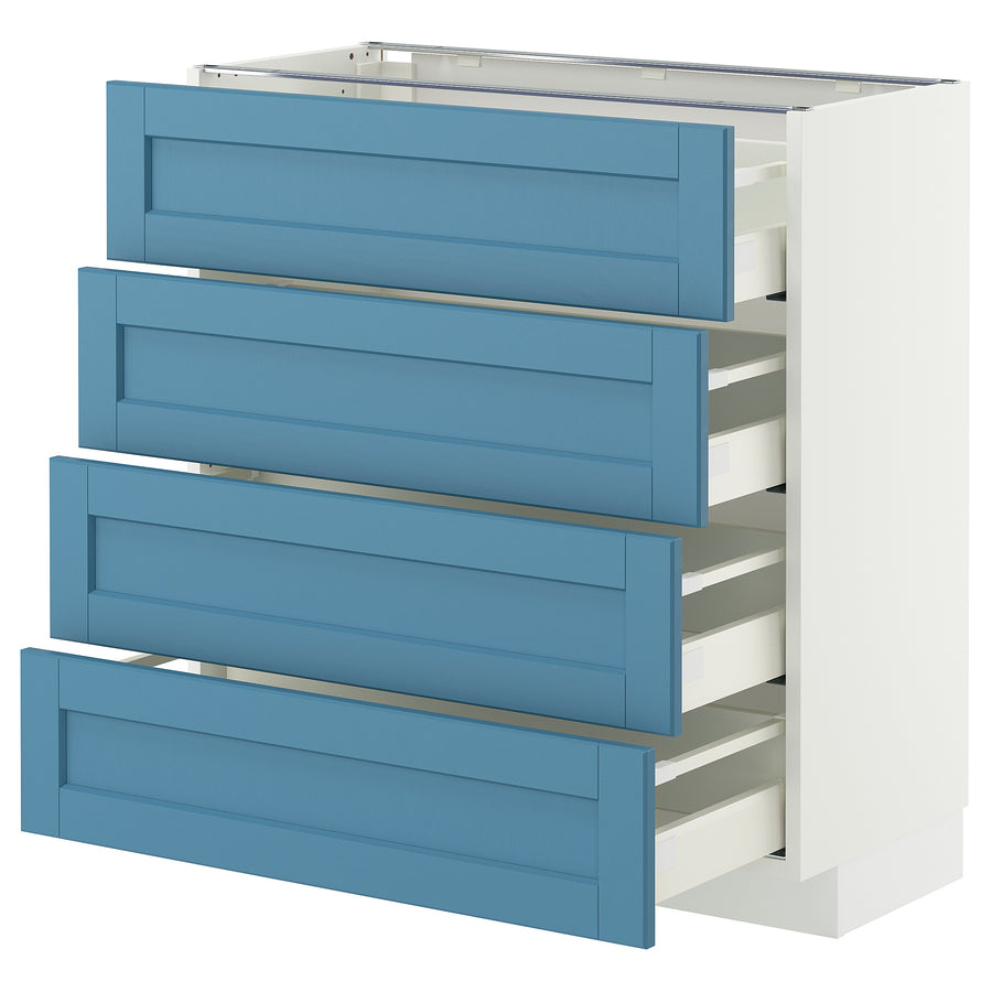 METOD / MAXIMERA base cab 4 frnts/4 drawers, white/Lerhyttan blue, 80x37 cm