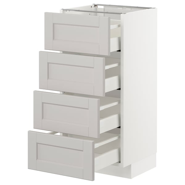 METOD / MAXIMERA base cab 4 frnts/4 drawers, white/Lerhyttan light grey, 40x37 cm